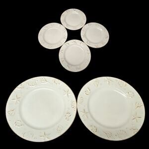 Thomson Hampton Seashell Starfish Embossed 3D Pattern Dinner & Dessert Plate Set